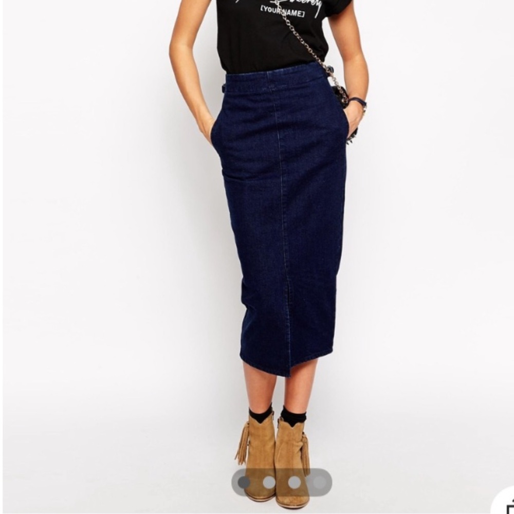 ASOS Denim High Waisted Midi Skirt